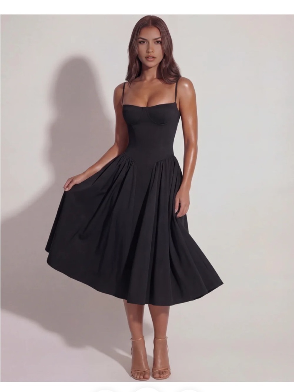 Almond Muse Black Midi Fit-and-Flare midi NWT large 10 12 wedding garden party
